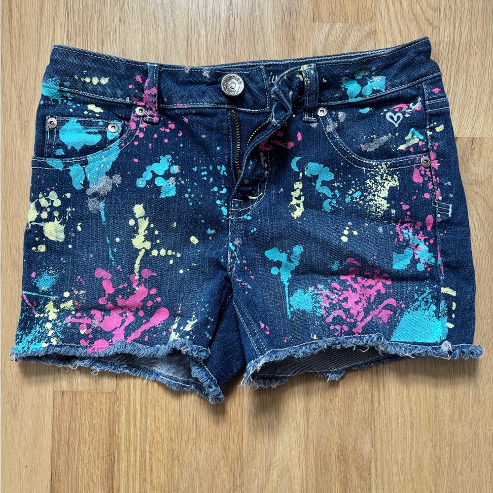 Justice Multicolor Splatter Jean Shorts